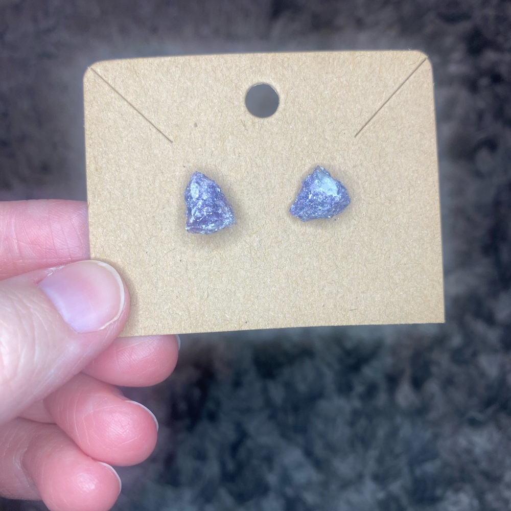 Purple Stone Stud Earrings - Lepidolite Crystal Earrings